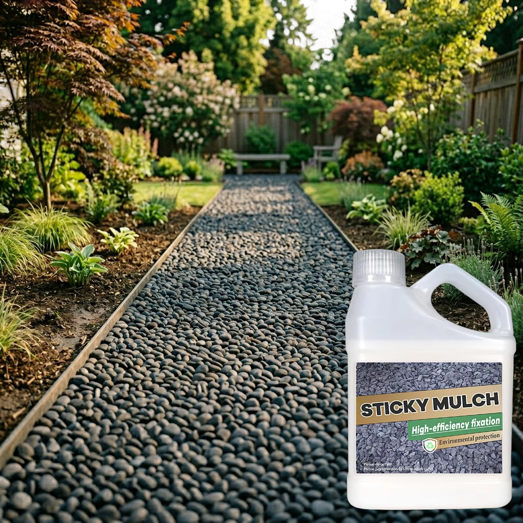 Garten-Landschaftskleber fixiert Mulch im Beet effektiv gegen Wind und Regen. Ideal für gepflegte Gärten.