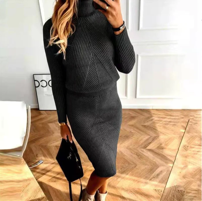 Elegantes Damen Pulloverkleid, warmes Langarm-Strickkleid, perfekt für kalte Wintertage.