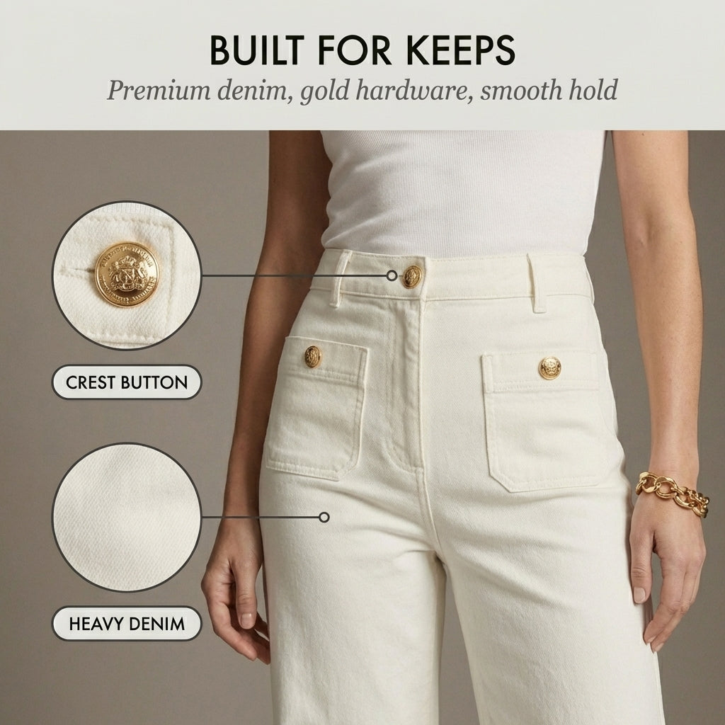 Damen High-Waist Hose mit weitem Bein. Figurformend, elegant & komfortabel für einen modischen Freizeit-Look.