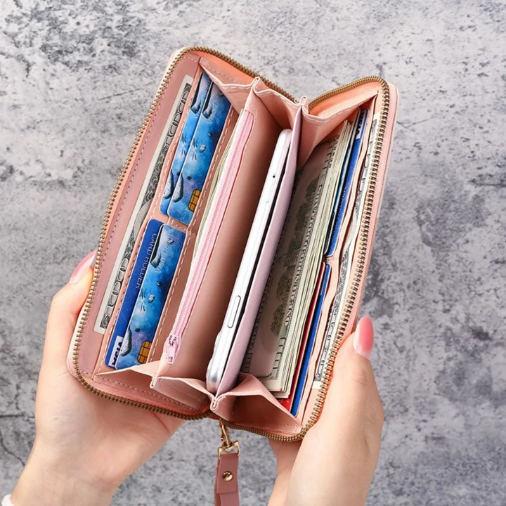 Damen Portemonnaie, lange Form mit auffälligem geometrischem Design. Perfektes Kartenetui und stylisches Accessoire.