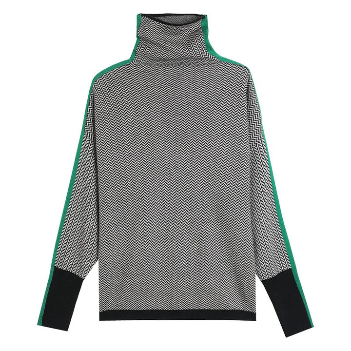 Damen Freizeitpullover, Langarm, geometrischer Strick, Rollkragen, warm & elegant für kalte Tage.