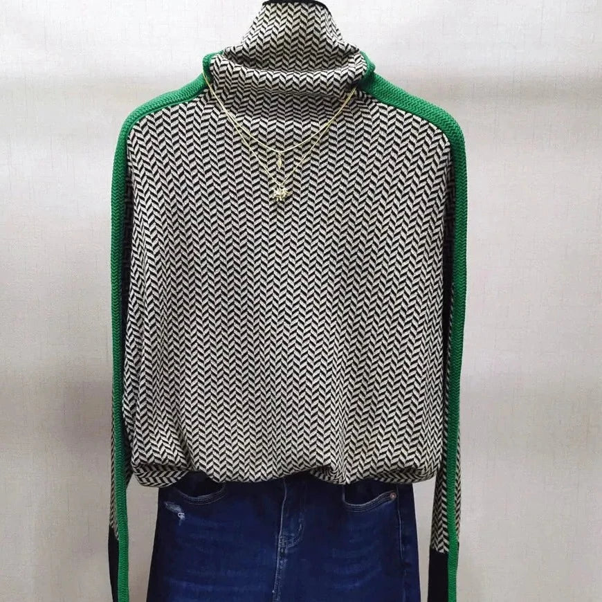 Hochwertiger Damen Rollkragenpullover mit einzigartigem geometrischem Strickmuster für Damen.
