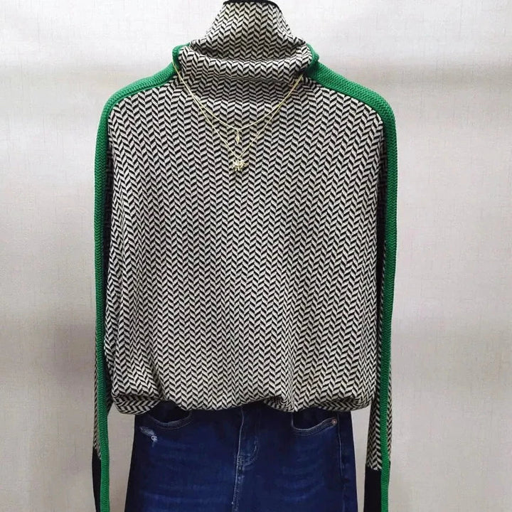 Hochwertiger Damen Rollkragenpullover mit einzigartigem geometrischem Strickmuster für Damen.