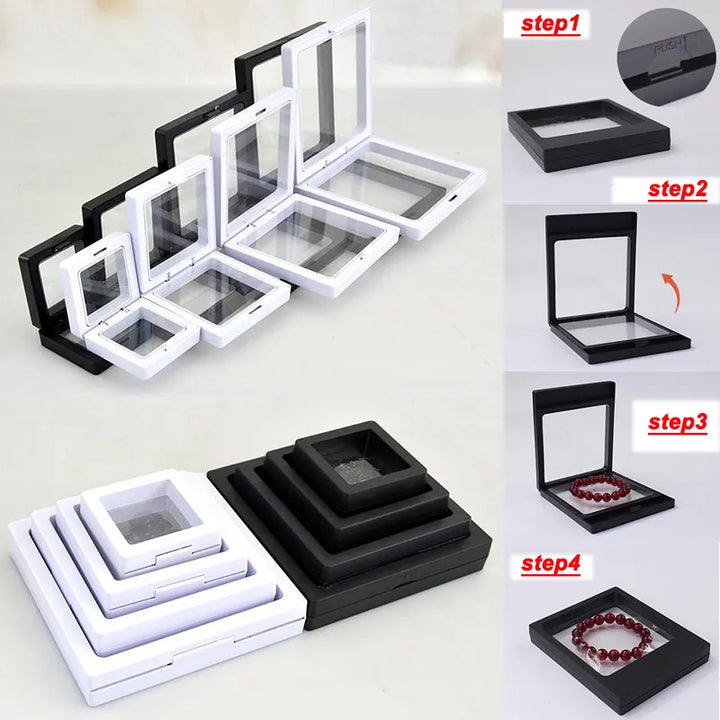 10er-Set transparenter Displayboxen für Uhren, Medaillen & Schmuck; schafft schwebenden Vitrinen-Effekt.