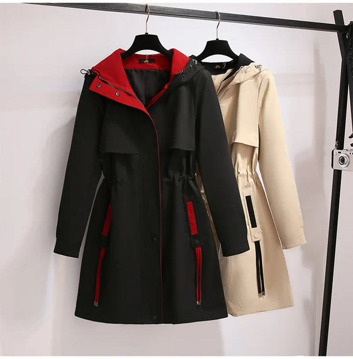Moderne Damen Übergangsjacke in Übergröße, Windjacke mit Kapuze, perfekt für kühle Tage.