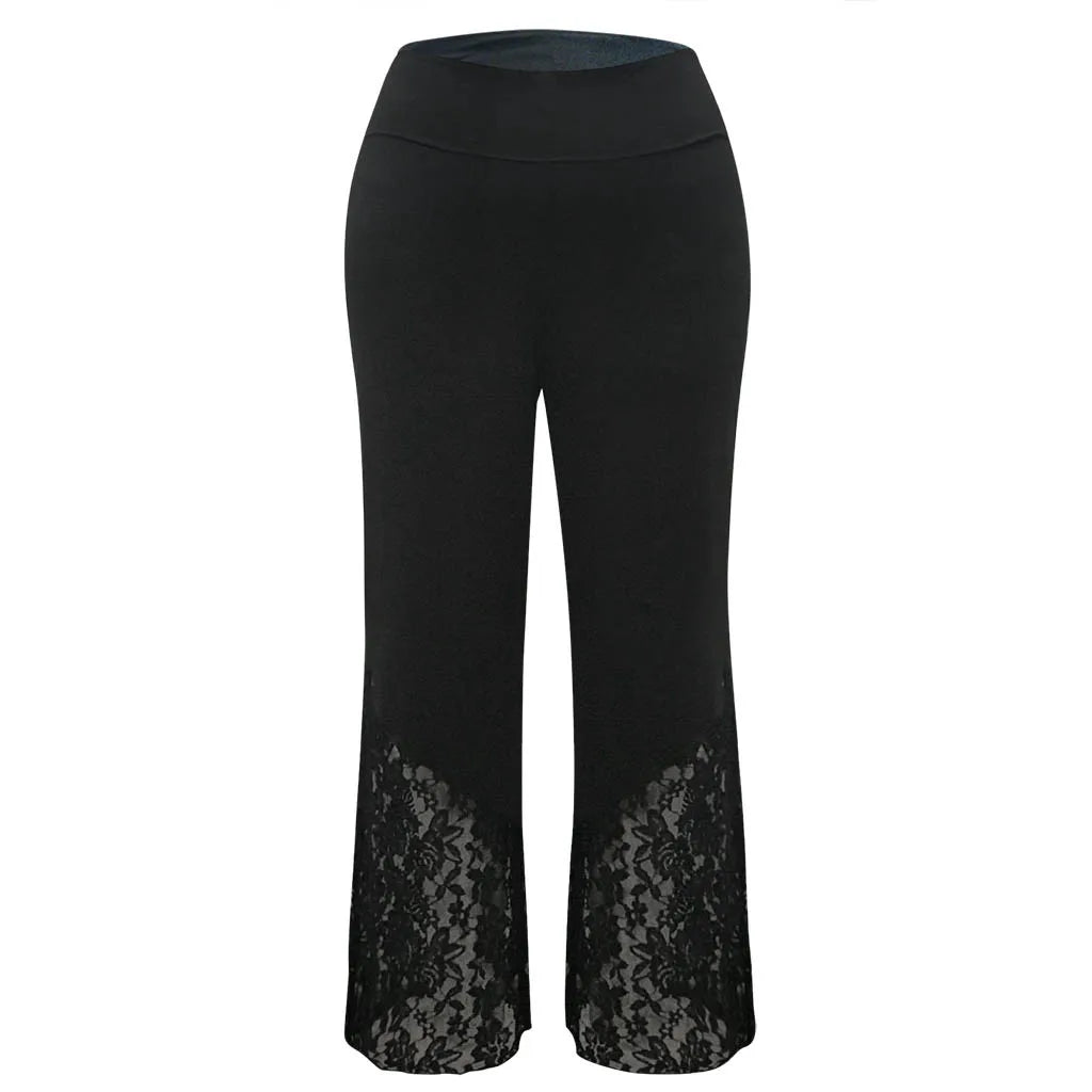 Elegante Damen Freizeithose aus Spitze für Übergröße; weites Bein und High Waist.