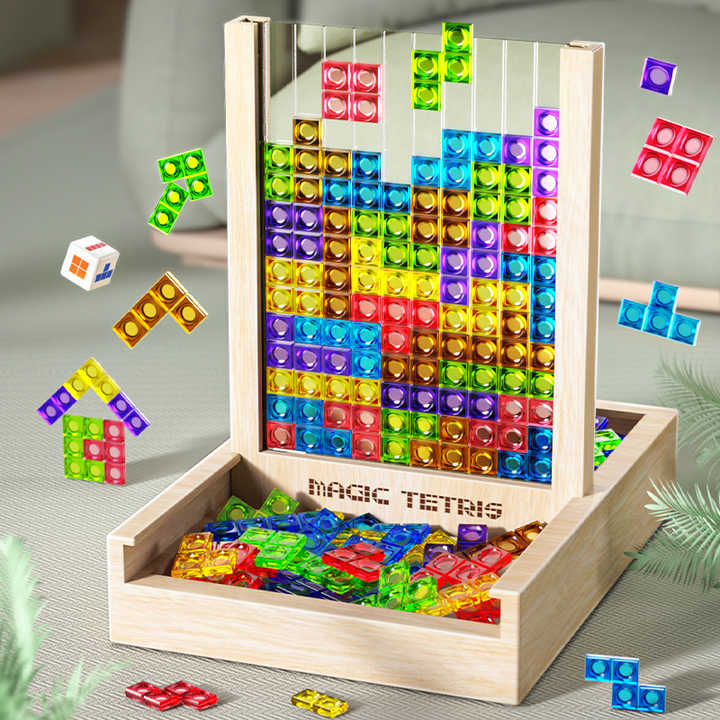 Pädagogisches Tetris Puzzlespiel aus Holz. Familienspiel, Logik-Denkspiel für alle Altersgruppen.
