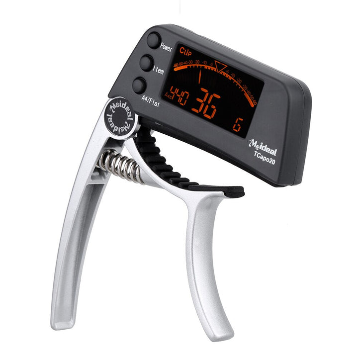 Hochwertiges Aluminium Gitarrenzubehör: Präzises Capo & digitaler Tuner für klare Klänge der Saiteninstrumente.