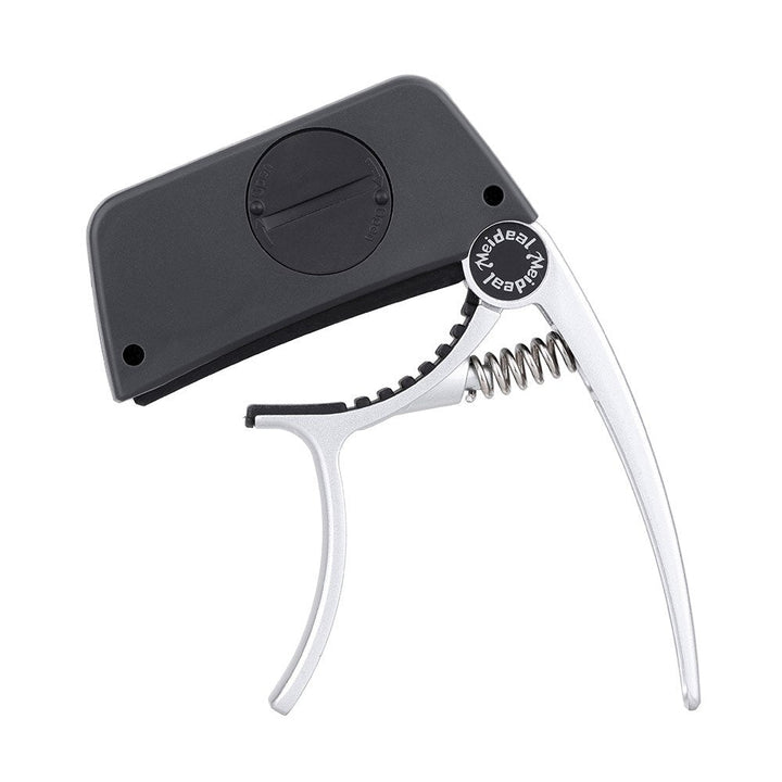 Portable 2-in-1 Gitarren Capo und Stimmgerät für Musiker, ideales Instrumentenzubehör für unterwegs.