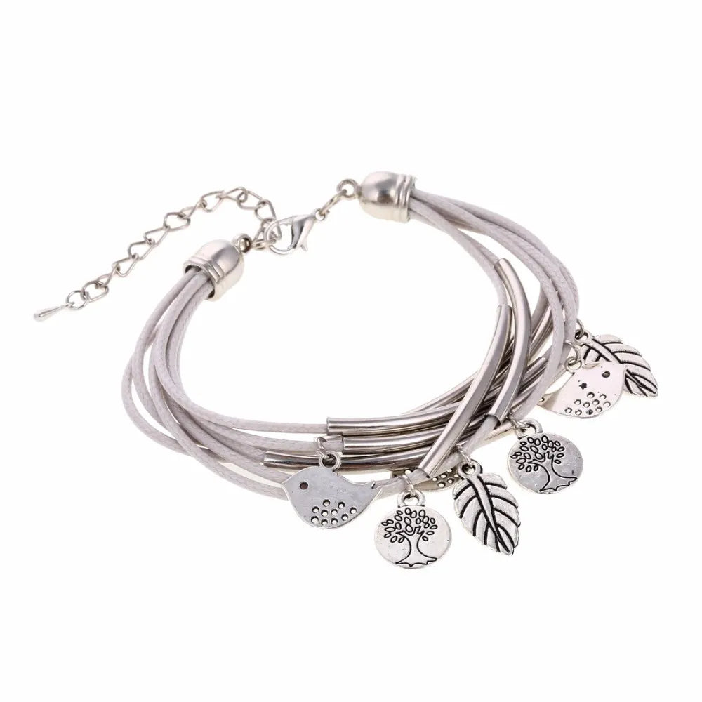 Stilvolles Accessoire: Natur-Armband mit Vogel-Motiv, für Damen & Herren.