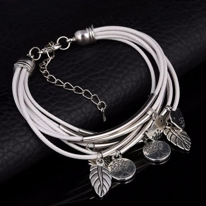 Unisex-Armband mit Blatt- und Vogel-Charms, Bohemian-Stil, verstellbar.