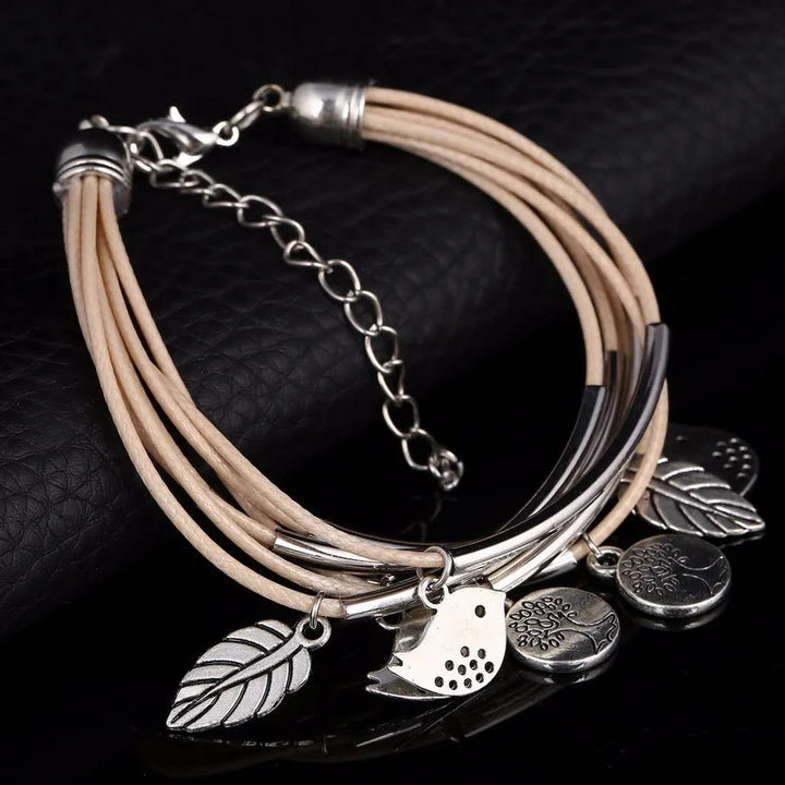 Damen & Herren Armband, mehrschichtig, mit natürlichen Blätter-Designs.