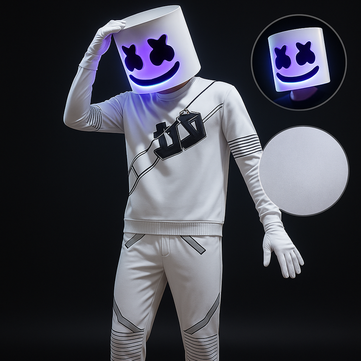 Unisex DJ Kostüm Set mit leuchtendem LED-Helm, Hoodie & Hose für Partys, Festivals & Fasching.