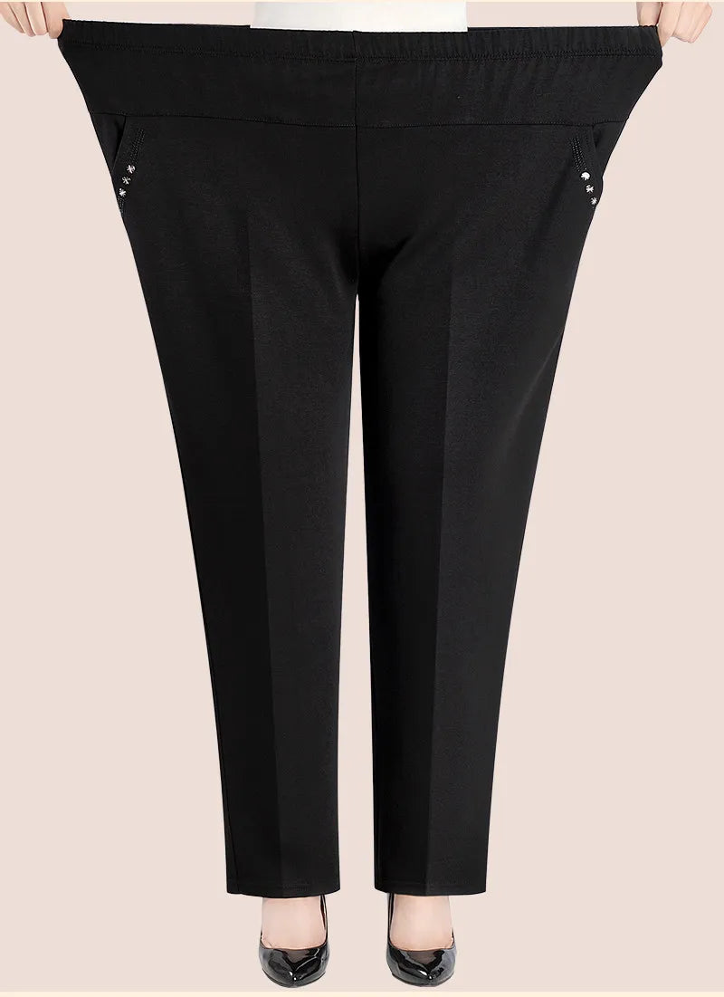 Bequeme Freizeithose für Damen in Übergröße, hohe Taille, mit schöner Blumenstickerei, Herbst/Winter.