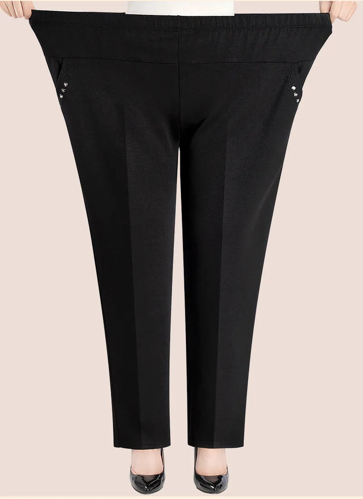 Bequeme Freizeithose für Damen in Übergröße, hohe Taille, mit schöner Blumenstickerei, Herbst/Winter.
