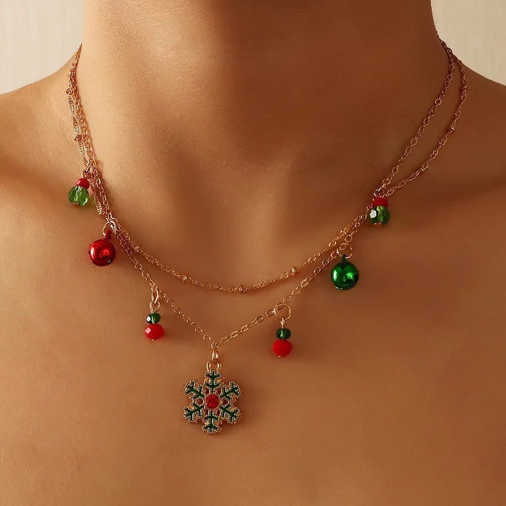 Damen Schneeflocken-Halskette aus funkelndem Kristall, ideal für festliche Winter- & Weihnachtsanlässe.