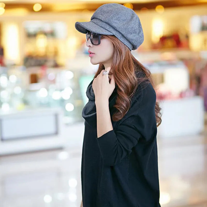 Damen Ballonmütze im Retro-Stil, ein vielseitiges und warmes Accessoire für Herbst und Winter.
