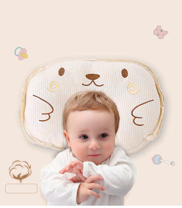 Weiches Babykopfkissen zur Prävention von Kopfverformung. Orthopädisches Zubehör für gesunden Babyschlaf.