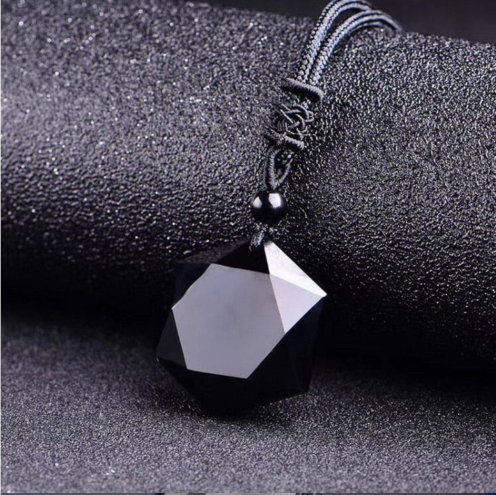 Heilende Obsidian Halskette, unisex, mit schützendem Hexagon-Anhänger für Energie & positive Schwingungen.