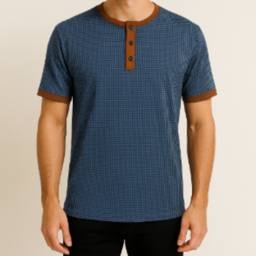 Lässiges Herren Henley Hemd mit Kurzarm, Stehkragen & Knopfleiste, ideal als sportliches Freizeit-Oberteil.