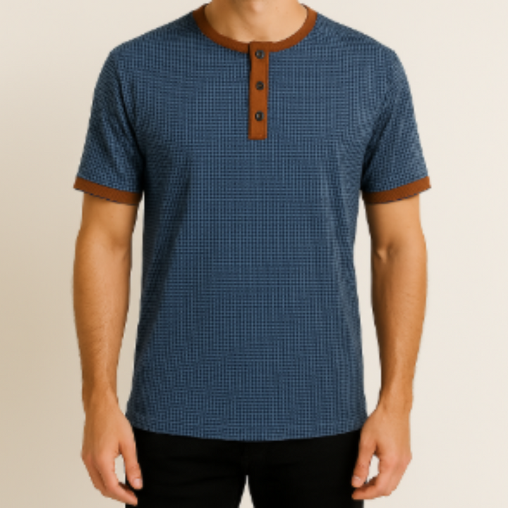 Lässiges Herren Henley Hemd mit Kurzarm, Stehkragen & Knopfleiste, ideal als sportliches Freizeit-Oberteil.