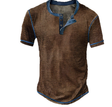 Herren Kurzarm Henley Hemd mit sportlichem Stehkragen & Knopfleiste für einen lässigen Sommer-Look.
