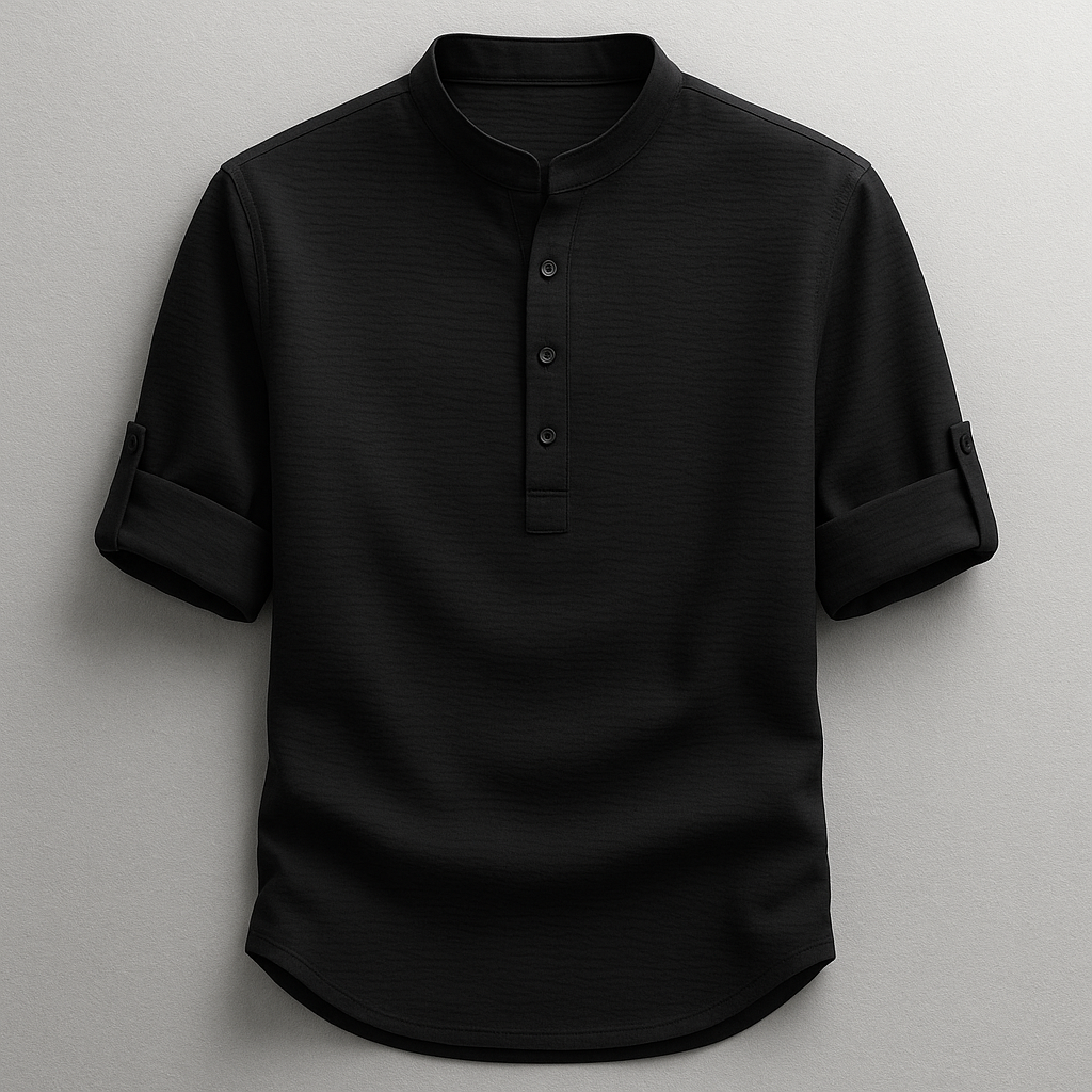Elegantes Herren Henley Langarmshirt mit Stehkragen in Rot, komfortables Männer-Oberteil für Frühling & Sommer.