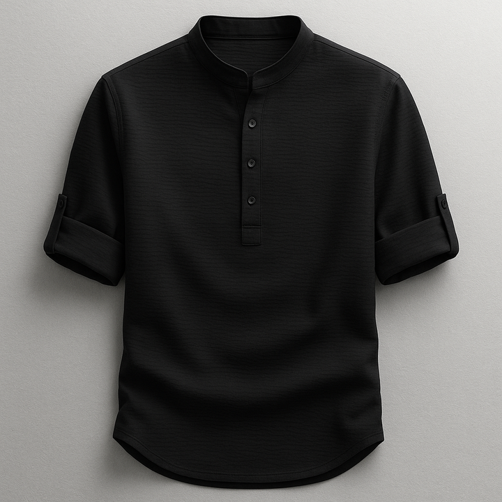 Elegantes Herren Henley Langarmshirt mit Stehkragen in Rot, komfortables Männer-Oberteil für Frühling & Sommer.