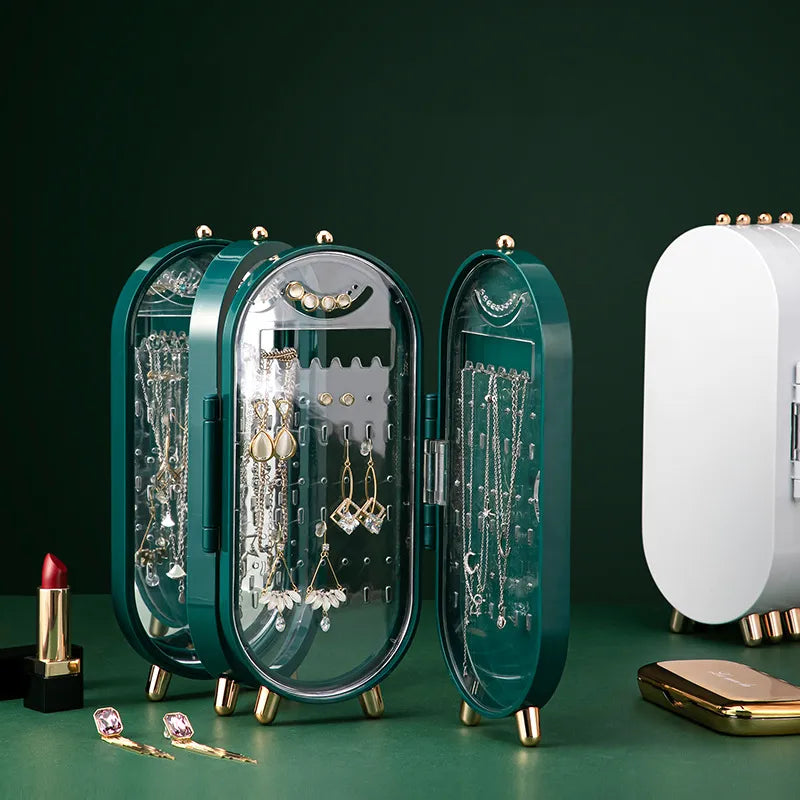 Schmuck-Organizer faltbar, oval, mit Spiegel. Dein Begleiter für Reisen und tägliche Organisation.