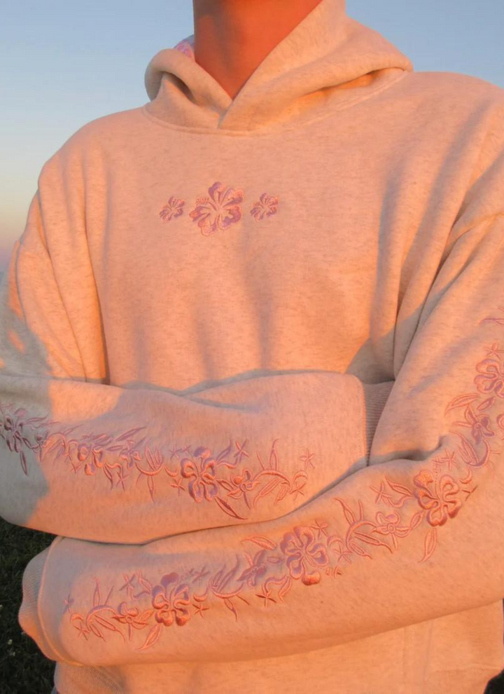 Damen Hibiskus Hoodie, bequemer Kapuzenpullover mit floralem Hibiskus-Print für Herbst & Winter. Perfekte Freizeitkleidung.