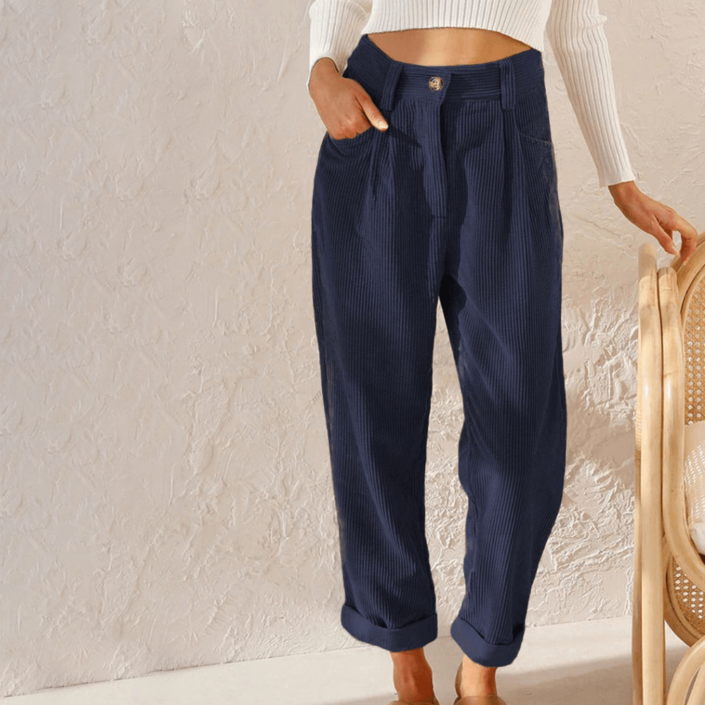 Vielseitige Damen Hose mit hoher Taille & elegantem Rollsaum. Modisch, bequem für Herbst & Winter.