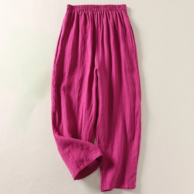 Luftige Sommer-Frühlings-Damenhose mit Elastikbund. Weite, bequeme Relaxed Fit Freizeithose für jeden Tag.