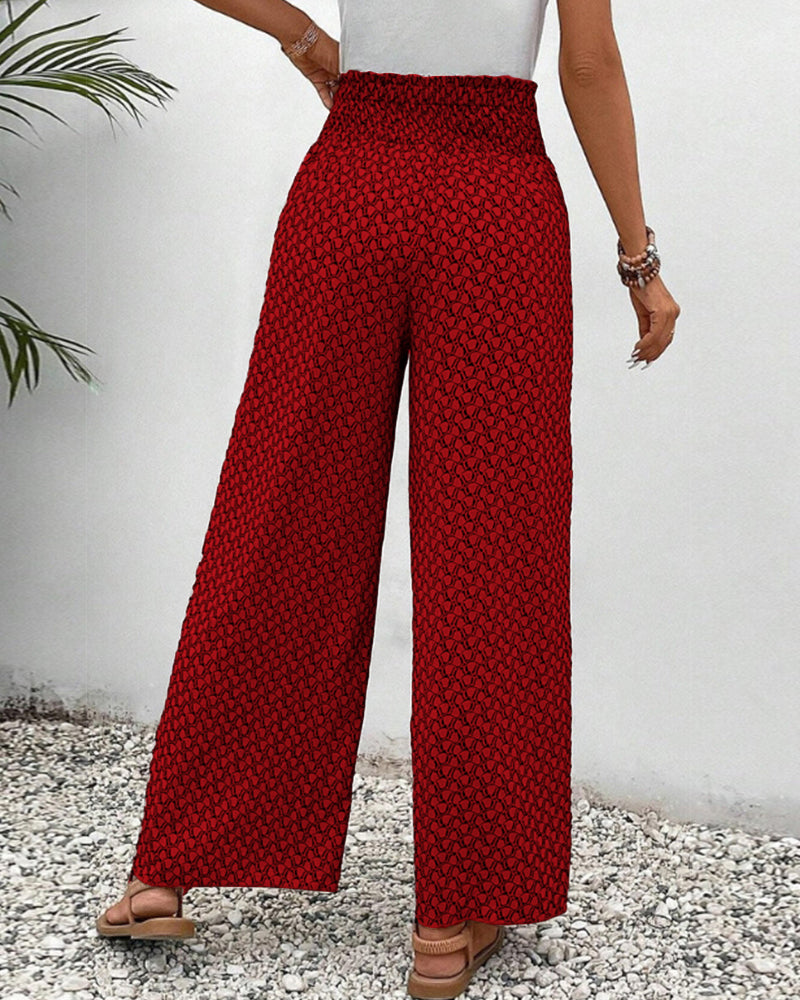 Gemusterte Damen Palazzo Hose mit weitem Bein. Fließende Sommerhose im Boho Stil, elegant & bequem.