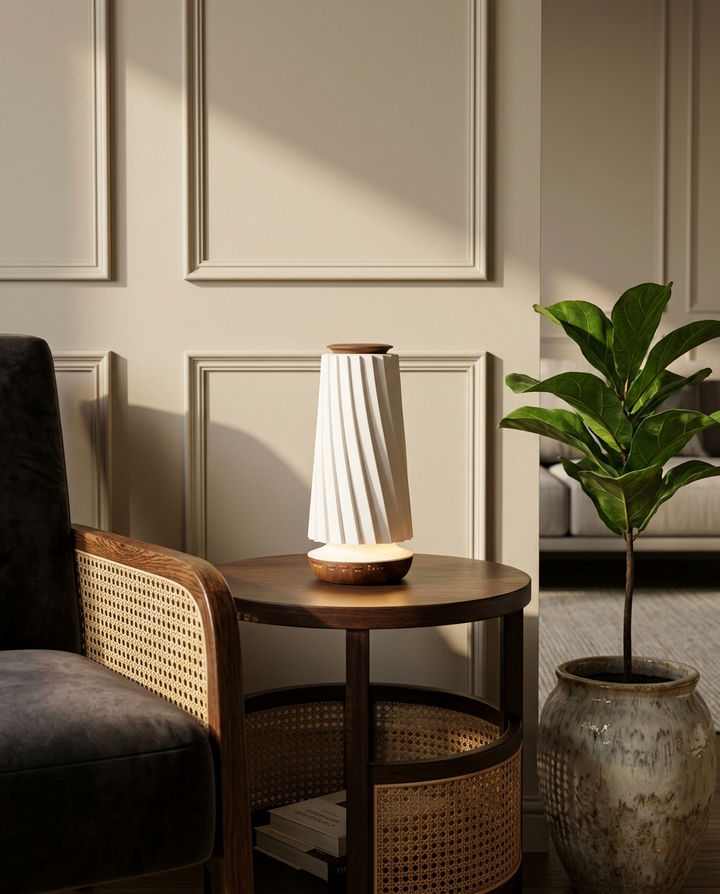 Aromadiffusor ohne Wasser, steuerbar via Bluetooth, schafft eine angenehme Atmosphäre mit wählbarer Duftstärke.