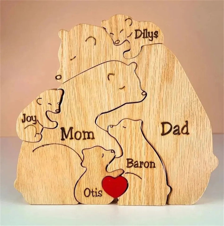 Holz Bärenfamilie, personalisiert mit Namen; besonderes Geschenk für Muttertag, Vatertag oder Weihnachten.