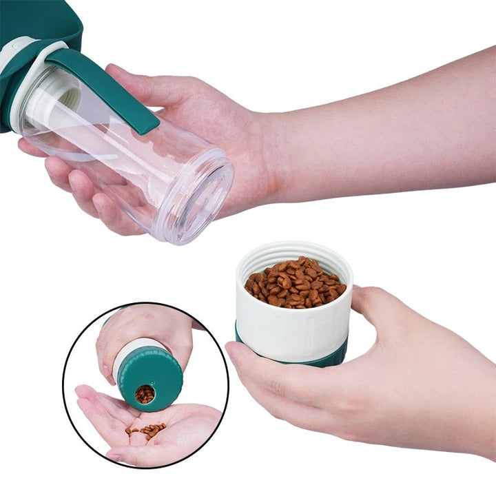 2-in-1 Hunde-Reiseflasche: Trinkflasche & Snackbehälter für optimale Hydration & Belohnung outdoor.
