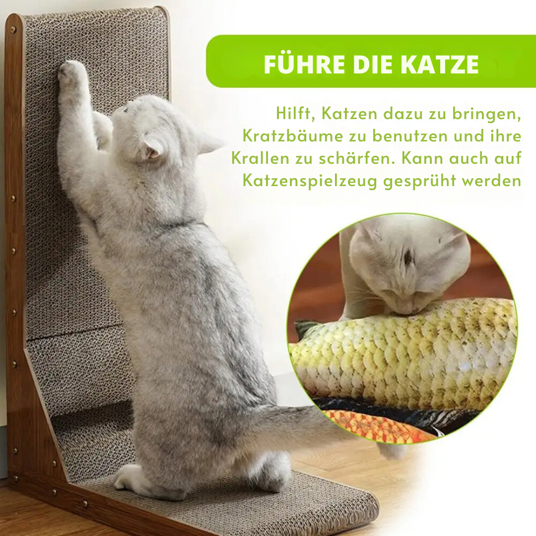 Flasche Katzen Spray mit Silberwein zur Entspannung & Spielanregung, fördert Wohlbefinden des Haustiers.