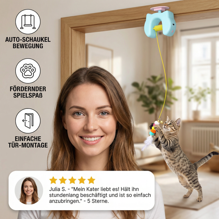 Elektrisches Tür-Hängespielzeug für Katzen mit Feder, fördert Spielspaß und Jagdinstinkt automatisch.