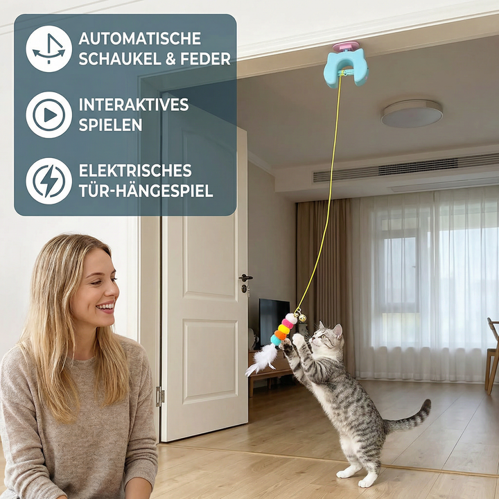 Bewegungsreiches interaktives Katzenspielzeug mit Feder zum Aufhängen an Türen für aktiven Spielspaß.
