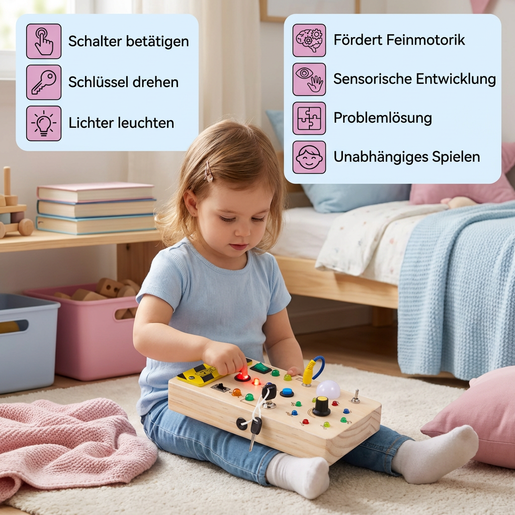 Hochwertiges Holzspielzeug: Montessori Sensorikbrett für Kinder, fördert Lernfähigkeit & Feinmotorik.