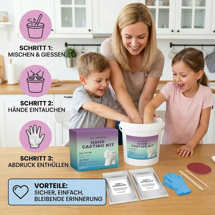 DIY Gipsabdruck Set für Paare. Romantische Geschenkidee, Liebe & Verbundenheit als 3D Handabdruck festhalten.