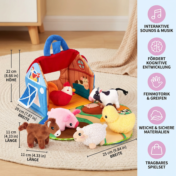Offenes Bauernhof Plüschtier Spielset: Alle weichen Stofftiere & das Haus sind bereit für fantasievolles Rollenspiel.