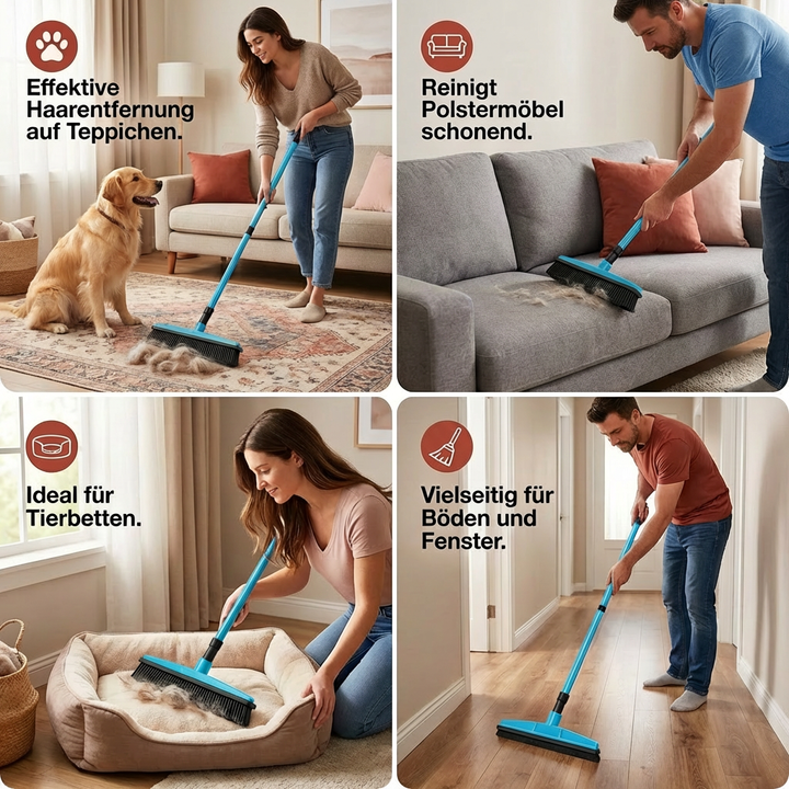 Spezial-Tierhaarentferner für Teppich und Sofa, mit verstellbarem Teleskopstiel für Sauberkeit im Haushalt.
