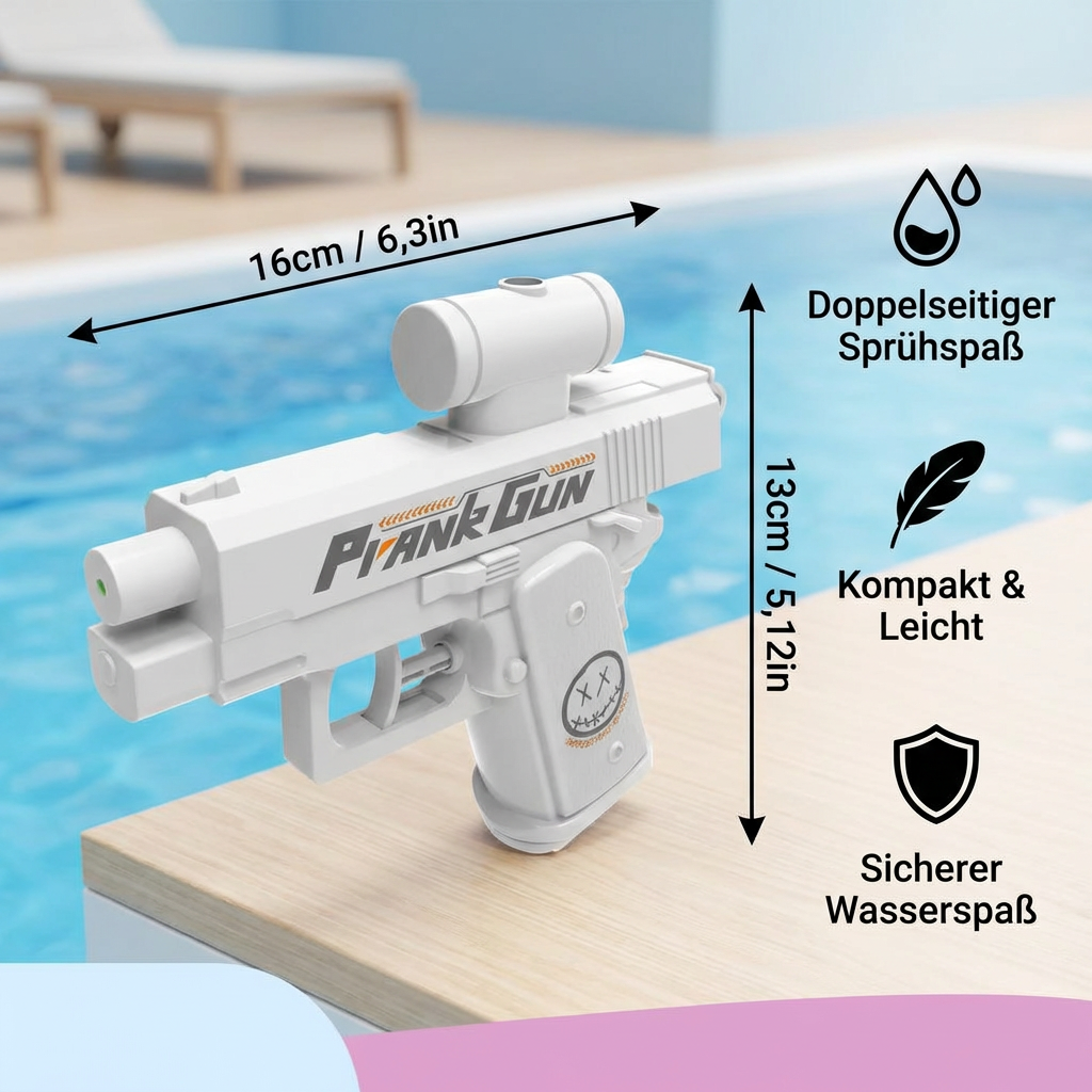 Detailaufnahme der bunten doppelten Kinder-Wasserpistole. Sicheres, langlebiges Spielzeug für Wasserschlachten.