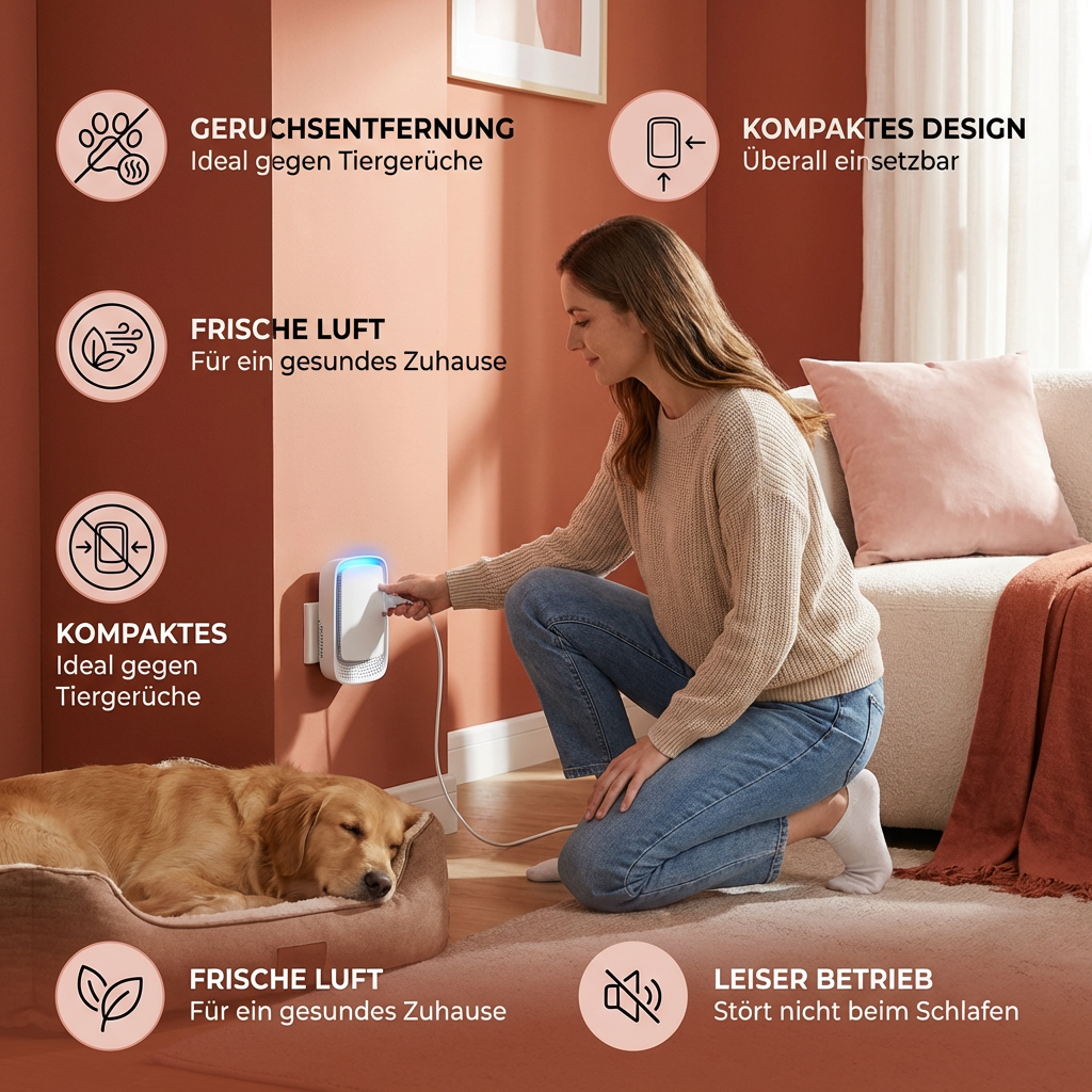 Luftreiniger für Hunde- & Katzenbesitzer, beseitigt Gerüche, verbessert die Luftqualität im Zuhause.