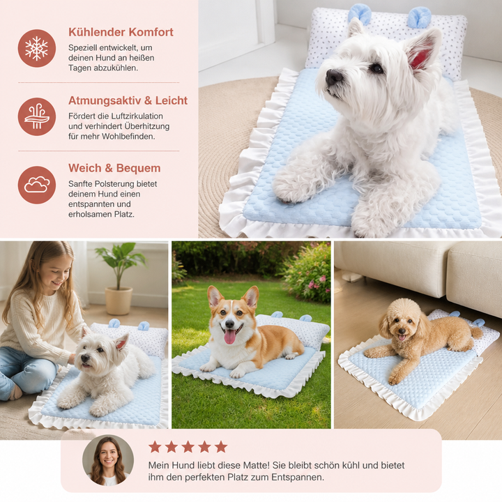 Weiches und atmungsaktives Kühldecken-Hundebett. Komfortabler Schlafplatz für alle Hunde, waschbar & langlebig.