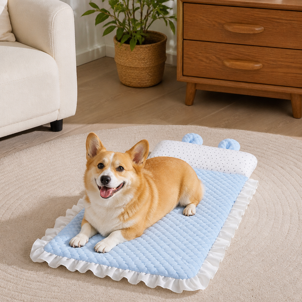 Atmungsaktives kühlendes Hundebett für Hunde, perfekt für heiße Sommertage. Weich und sehr bequem.
