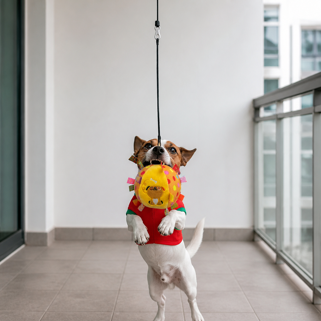 Interaktives Hundespielzeug zum Aufhängen: robustes Spielseil für aktive Hunde & Haustiere, fördert Bewegung & Auslastung.