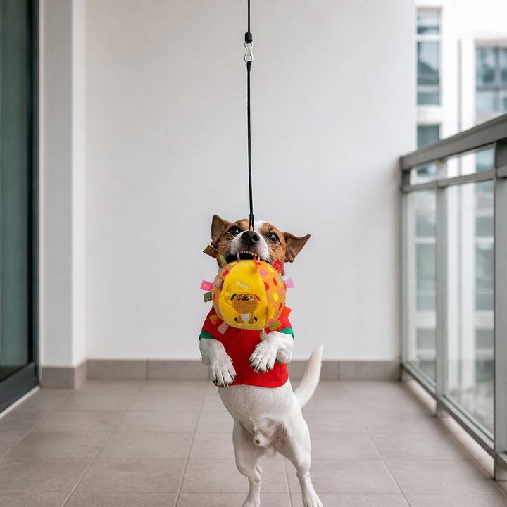 Interaktives Hundespielzeug zum Aufhängen: robustes Spielseil für aktive Hunde & Haustiere, fördert Bewegung & Auslastung.