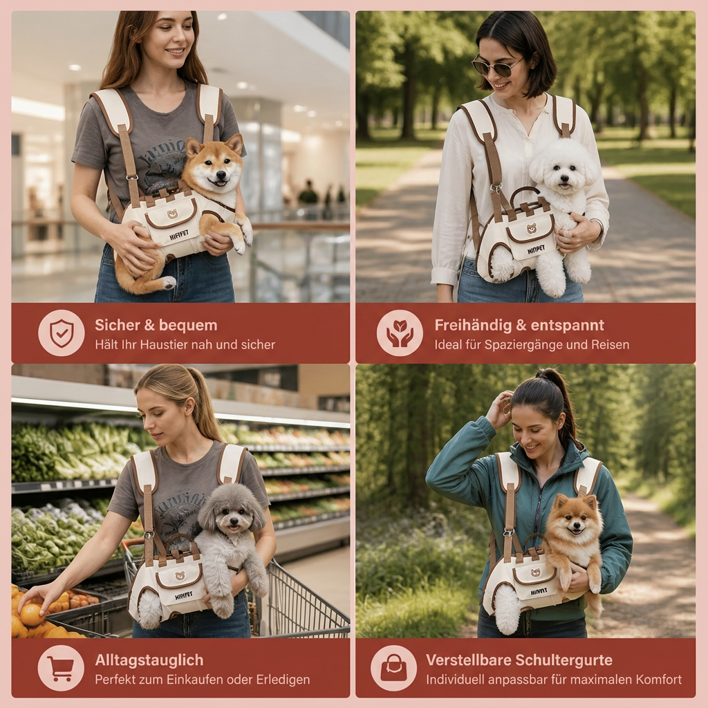 Verstellbare Tragetasche für kleine Hunde und Katzen; ideal für Spaziergänge und Reisen mit Komfort.